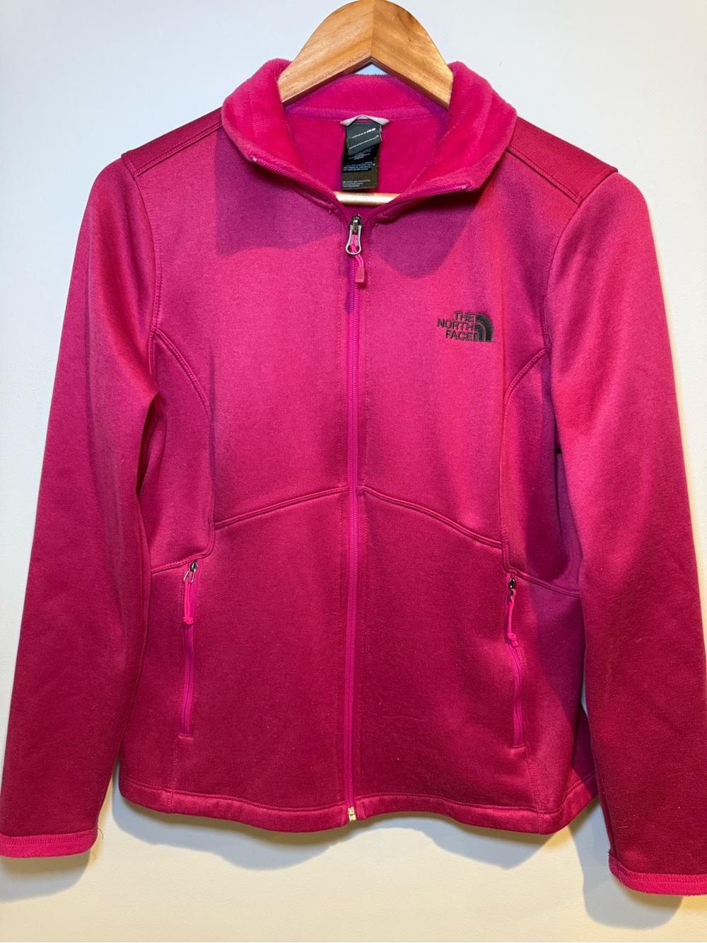 North Face Fuzzy Fuchsia Pink Fleece Travel Outdoor Jacket Full Zip Womens Large - Picture 9 of 11